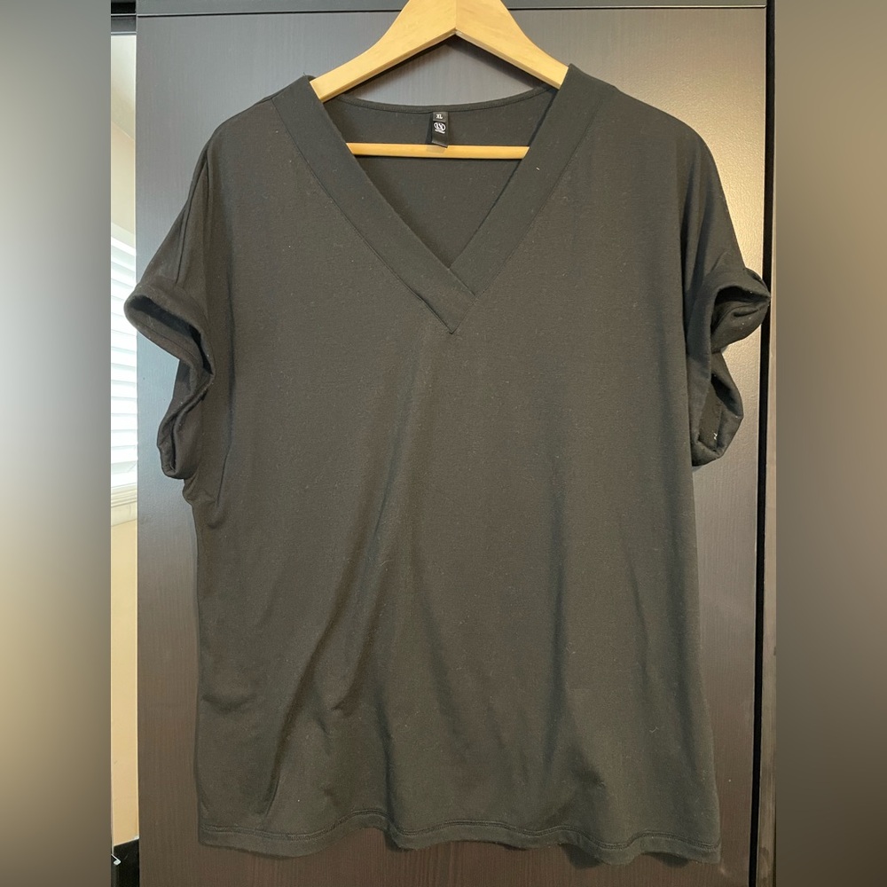 Black V-Neck Women's Top